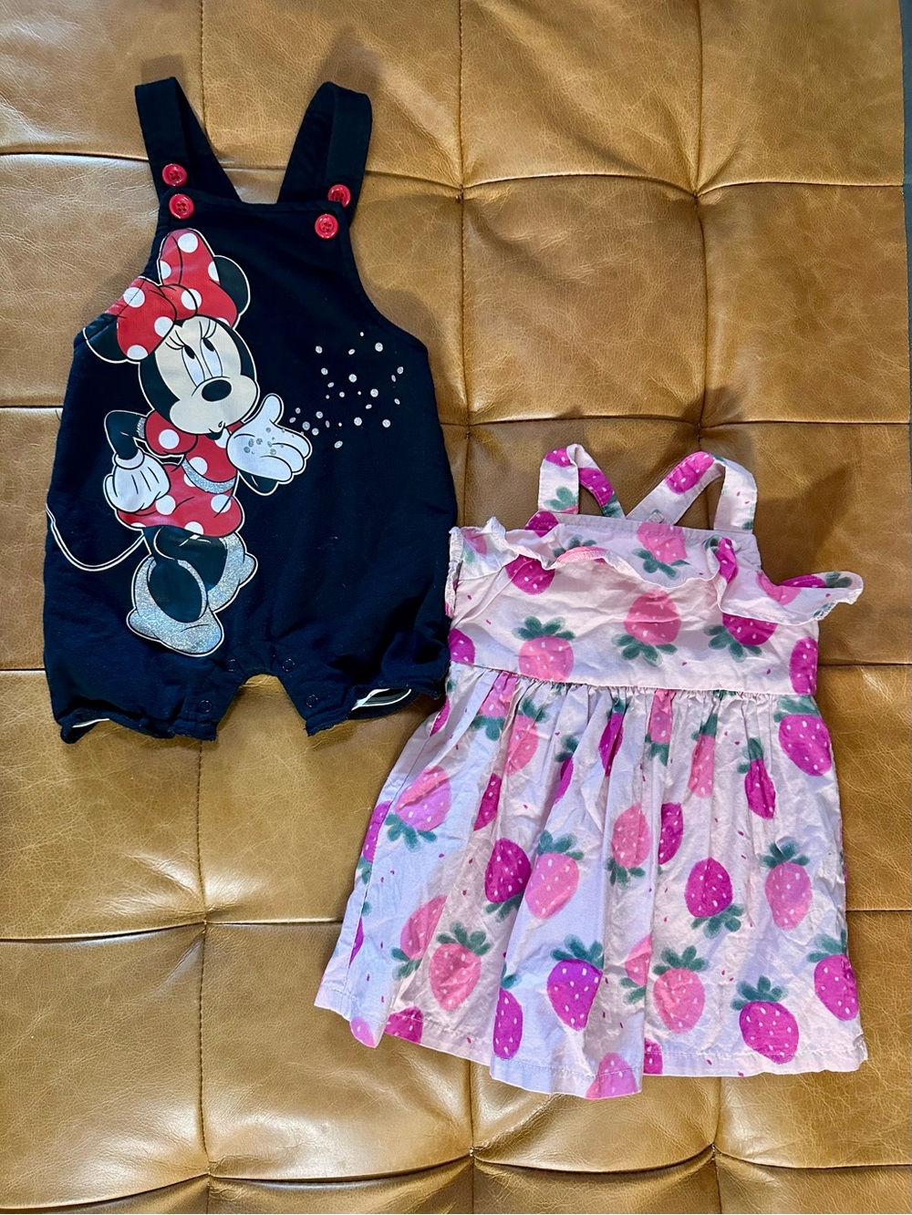 Carter's Black Minnie Mouse Romper & Pink Strawberry Dress Set
